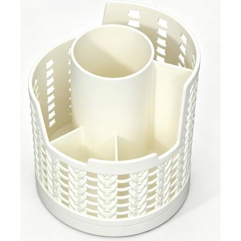 Pot à Crayon avec 4 Compartiments, Porte Stylo Rotatif 360°, Organisateur Bureau en Plastique, Pot Crayon pour Bureau École Maison, Blanc (1/5)