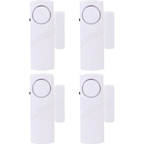 Ensemble de 4 alarmes à contact magnétique pour portes et fenêtres – Alarme instantanée à l'ouverture, facile à installer (2 piles AAA par alarme fournies, non incluses)