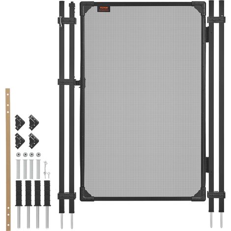 VEVOR Puerta de Seguridad para Piscina 1,2 x 0,75 m, Puerta de Malla Enterrada, Cerradura Automática, con Protectores de Esquinas Redondeados Estacas de Tierra, Multiusos para Jardín Mascota, Negro (1/5)