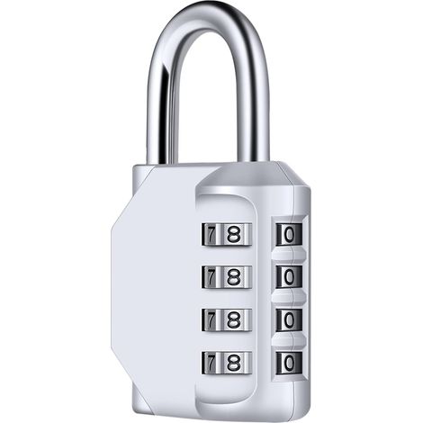 Cadenas à combinaison à 4 chiffres, étanche, en métal et acier plaqué, argenté