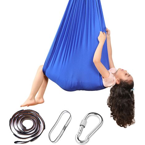 Guenille sensorielle thérapeutique pour enfants et adultes, teinte océan, 100x280 cm avec fixation murale, hamac relaxant antidouleur, lot complet (1/4)