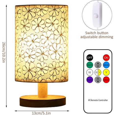 Stoff-Tischlampe, LED-Nachtlicht aus Leinen, Fernbedienung, warmweiß, Nachttischlampe, USB-betrieben, für Schlafzimmer, Wohnzimmer, Dekoration (drei Farben einstellbar)