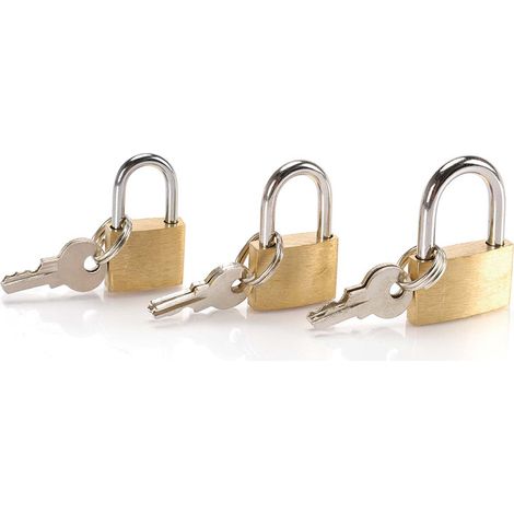 3 mini lucchetti piccoli per valigie e borse, con chiavi, ottone/acciaio (1/3)