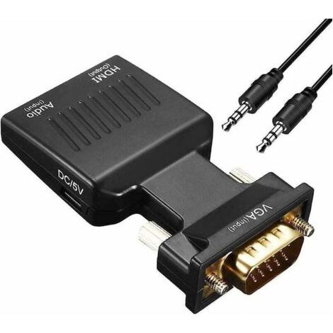 Adaptateur VGA vers HDMI 1080P Convertisseur Audio USB pour PC Portable Moniteur Projecteur Noir (1/4)