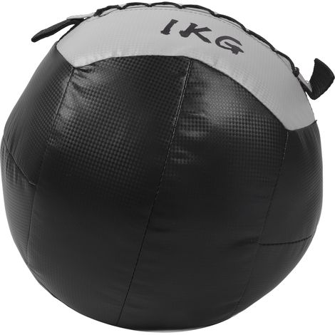 Ballon lesté mural 1 kg (2,2 lb) en cuir PU souple pour exercices de fitness, renforcement musculaire et étirements, noir et argent. (1/5)
