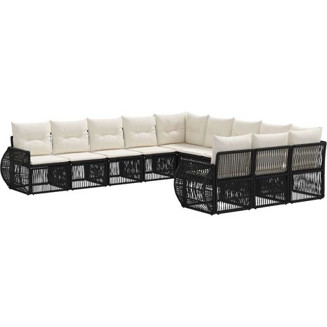 vidaXL Set Divano da Giardino 11 pcs Nero e Bianco Crema polyrattan