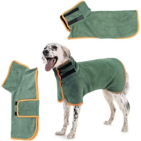 Quick-Drying Dog Bathrobe — Full-Body Wrap, Suitable for Large Dogs, Highly Absorbent & Breathable (Dark Green, Size S (15–31 lbs)) (1/5)