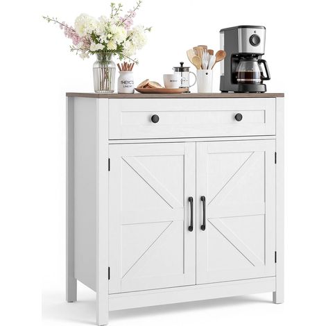Buffet de Style Rustique, Meuble de Rangement Cuisine avec 2 Portes et Tiroir, Meuble pour Coin Café avec Rangement Stable, Enfilade pour Salon, Entrée et Couloir, 75 x 37,5 x 80 cm, Blanc (1/5)
