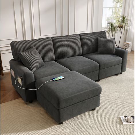 Divano con pouf e porte USB Type-C chenille 223 cm OKMYHOME (1/5)