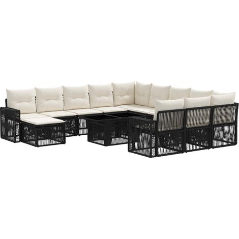 Conjunto de sofás de jardín 13 uds. Negro y Blanco Crema vidaXL (1/5)