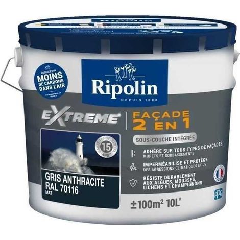 Ripolin Pintura Mate Fachada 2 en 1 Gris Antracita 10 L (1/2)