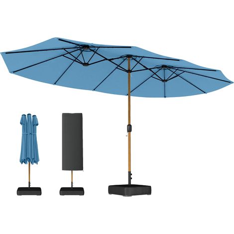 Ombrellone doppio da giardino 5 x 3 m, ombrellone da esterno con base inclusa, manovella, protezione UV, blu