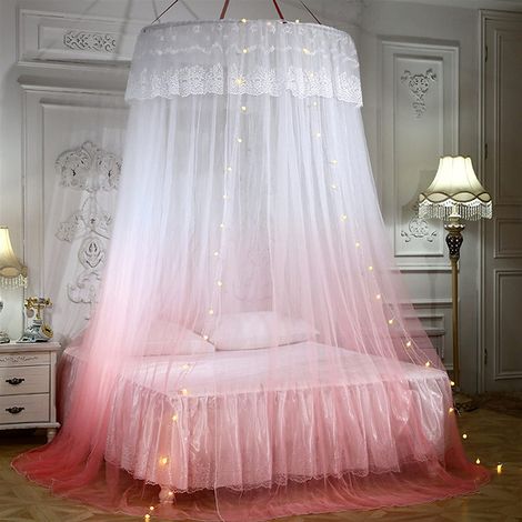Gradient princesse lit rideau de rideau maison dôme lit pliable auvent avec une installation gratuite de moustiquaire montée au plafond Décor de lit (1/5)