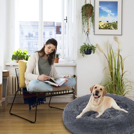 TolleTour Cuccia rotonda cane gatto peluche morbida antiscivolo Ø 60 cm grigio scuro (1/5)