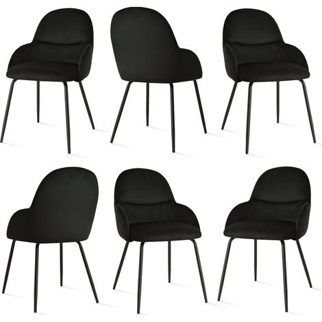 Goeurvant Chaises de salle à manger au style scandinave minimaliste, offrant un soutien dorsal optimal et une base en bois stable - Lot de 6 – Noir