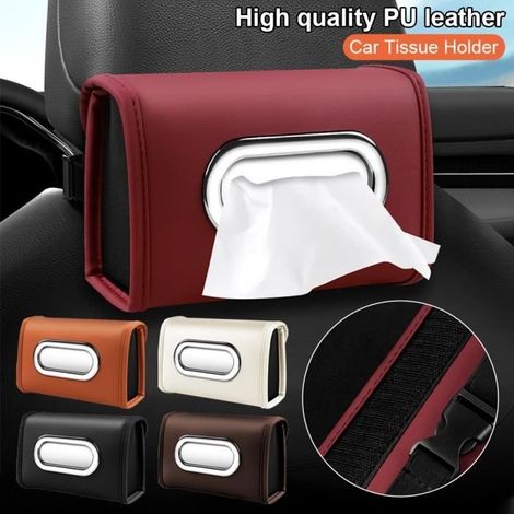 Boîte à mouchoirs, blanc, convient pour 100 à 150 mouchoirs de taille standard, cuir PU, pour de voiture (1/4)
