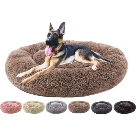 Rundes Flauschiges Hundebett mit erhöhtem Rand, waschbar, Ø 70cm, Braun