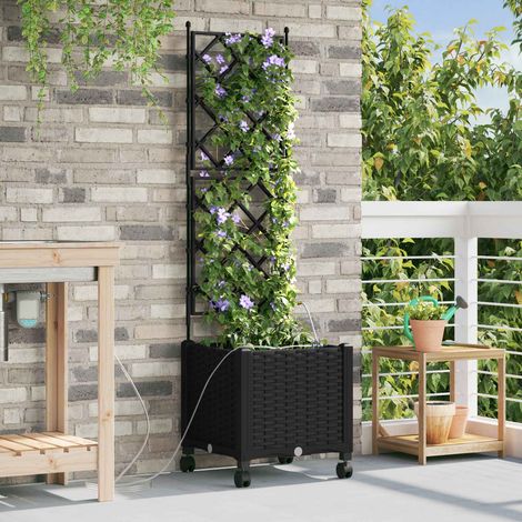 vidaXL Garten Blumenkübel mit Bewässerung und Rädern Schwarz PP (1/5)