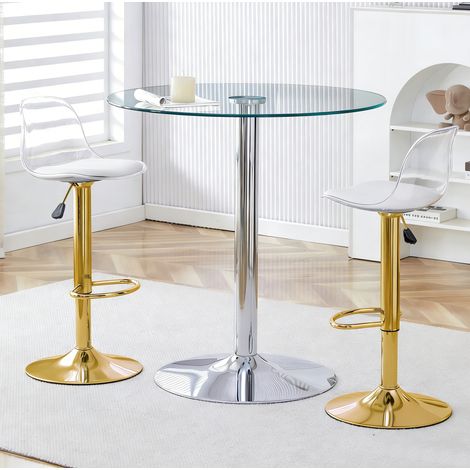 Rundes Bar-Set 89 cm aus transparentem Glas mit 2 höhenverstellbaren Hockern – MEUBLIV (1/5)