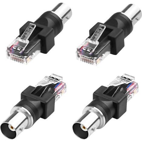 Lot de 4 adaptateurs BNC vers RJ45 Ethernet, BNC femelle vers RJ45 mâle RJ45 coaxial droit pour appareils informatiques (1/4)
