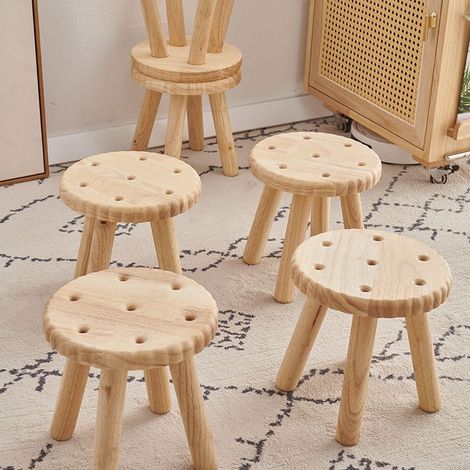 Tabouret en Bois Massif, Tabouret Rond pour le Salon, 242424CM (1/5)