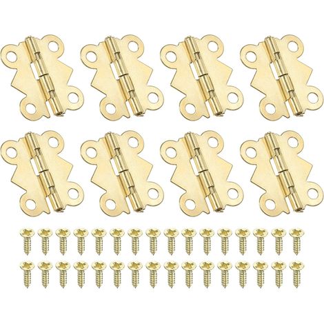 Mini Charnières pour Boîtes à Bijoux 20mm, 8 Pcs 180 Degré Mini Charnières Papillon avec 32 Vis pour Armoire, Boîte en Bois, Tiroir, Artisanat, Doré (1/5)