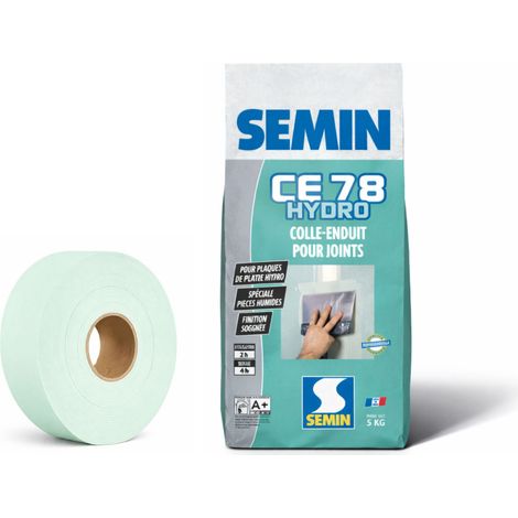 SEMIN Pack Hydro plaques de plâtre - Enduit CE 78 Hydro Sac de 5kg + Bande à Joint Hydro 30 m - Spécial pièces Humides - 10 m² (1/5)