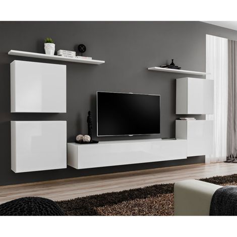 Meuble TV Mural Design "Switch IV" 320cm Blanc (1/5)
