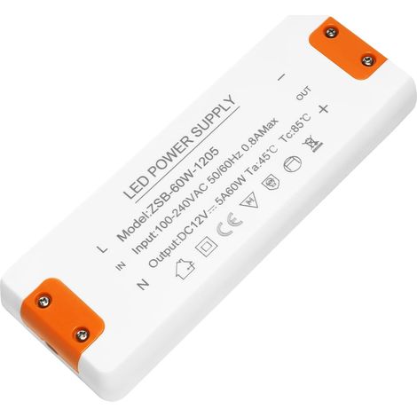 Transformateur 220V 12V LED 60W, Driver alimentation 12v 60w 5A convertisseur 220v 12V 60W Alimentation LED pour ampoule LED G4 GU5.3 MR11 MR16 Non Dimmable Non Scintillante Silencieuse (1/5)