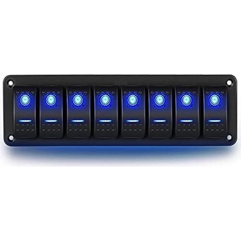 8 Gang 12V Waterproof 8 Gang Boat Switch Panel with Blue LED Light for Watercraft, RV