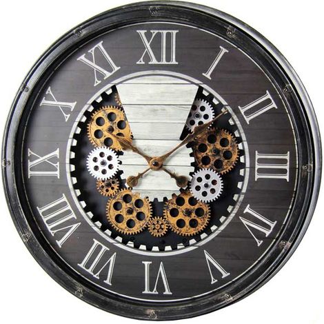 OROLOGIO DA PARETE TONDO CON CORNICE NERA E INGRANAGGI 50.8X50.8X8 CM (1/2)
