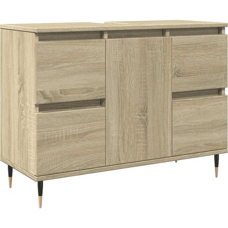 Armoire de salle de bain avec porte et tiroirs 80 x 33 x 60 cm style industriel ambiance ordonnée en bois chêne sonoma (1/5)