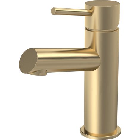 Balterley Wetley Modern Bathroom Mono Basin Mixer with Coordinating Push Button Waste, Brushed Brass Finish, 52 mm