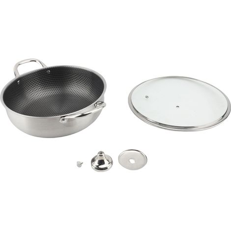 Sauteuse avec couvercle en verre trempé, en acier inoxydable 410, nid d'abeille antiadhésif, Double poignée, ustensiles de cuisine pour la cuisine. (1/2)