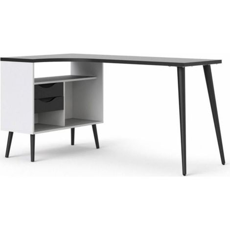Scrivania 145x81 cm bianco opaco e nero con due cassetti e due vani - Gladiolo