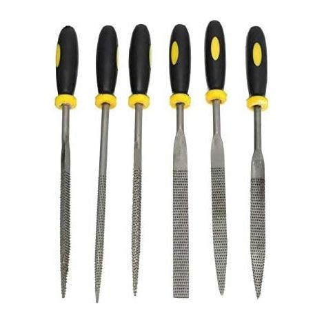 Lot de 6 mini limes à bois à la main avec poignée souple pour bois et métal souple Bijoux 4 x 140 mm petites limes en métal plates, carrées, triangulaires, rondes, demi rondes
