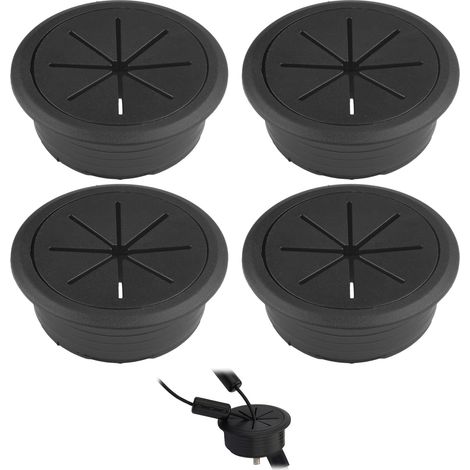 Lot de 4 Passe Câble Bureau 60mm, Plastique Noir Couvercle de Trou de Câble, Passe Fil Bureau Organiseur de Câbles pour Table Ordinateur et Meubles de Bureau (1/5)