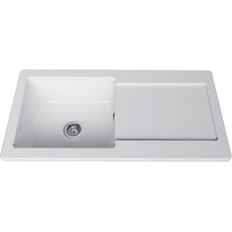 Fregadero de un seno con escurridor y desagüe manual, VitrA Arkitekt blanco