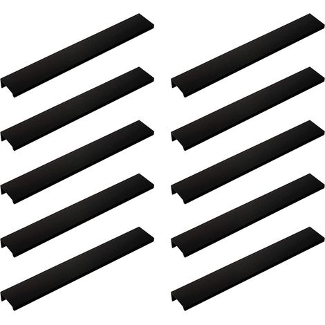 (10 Stück, schwarz) Unsichtbarer, langer Schranktürgriff, 200 mm lang, schwarzer Kantengriff, kein Bohren erforderlich