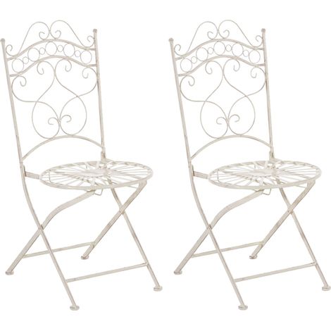 Lot de 2 chaises de jardin terrasse balcon design rustique en fer forgé crème vieilli 100002864 (1/5)