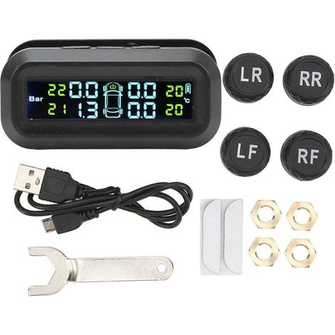 Sistema inalámbrico de monitoreo de presión de neumáticos (TPMS) solar con pantalla LCD para camiones, furgonetas y autocaravanas. (1/5)