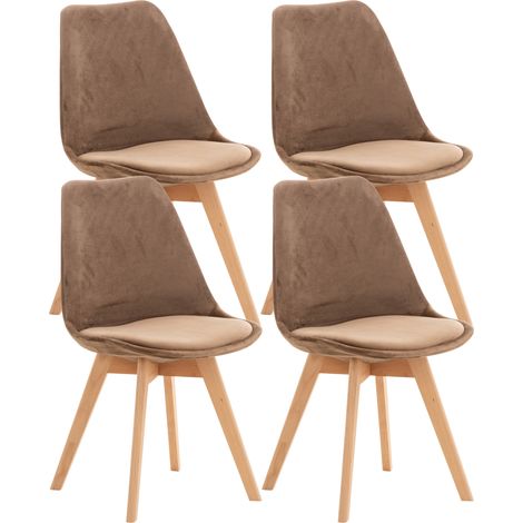 Lot de 4 chaises de salle à manger design scandinave en tissu velours marron pieds bois clair CDS10381