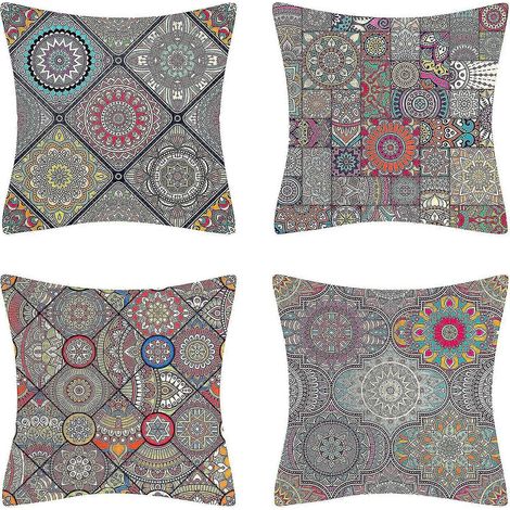 Housse de coussin décorative 45x45 cm, motif mandala, taie d'oreiller décorative en coton et lin, style bohème, housse de coussin carrée colorée pour canapé et salon (1/5)