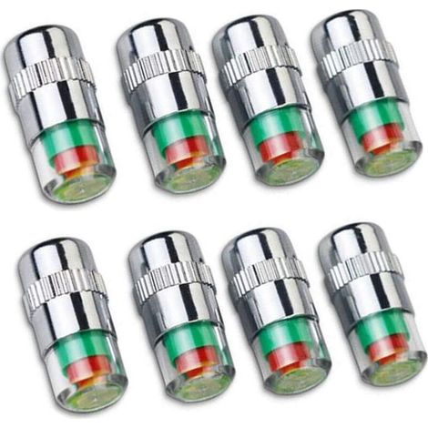 8 bouchons de valve pour systèmes de surveillance de la pression des pneus automobiles, avec indicateurs de capteur tricolores (rouge, jaune, vert). (1/5)