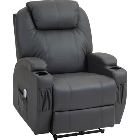 Poltrona relax elettrica con massaggio, reclinabile a 165°, grigio scuro, portabicchieri (1/5)