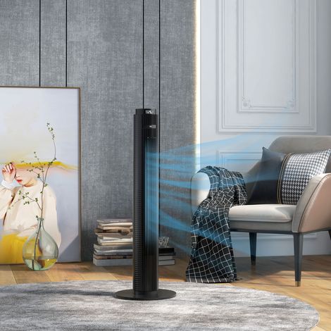 Ventilatore a torre con timer di 12 ore, modalità sleep, 4 modalità e 3 velocità, oscillazione a 70°, 31,5 x 31,5 x 96 cm, nero
