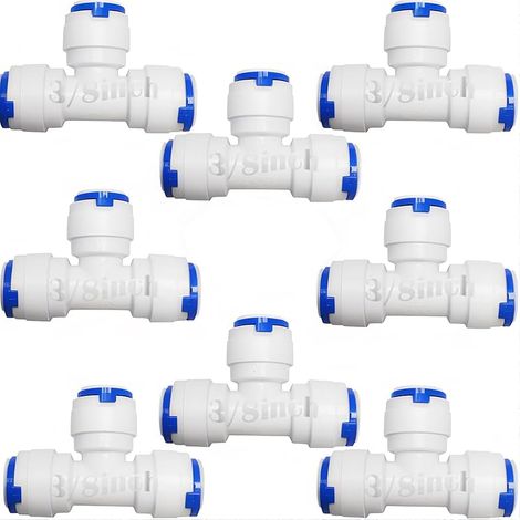 3/8" Raccordement Rapide Eau Purificateurs Tubes Raccords 8 pcs Type en T, RO Raccord Osmoseur de Filtre à Eau (1/5)