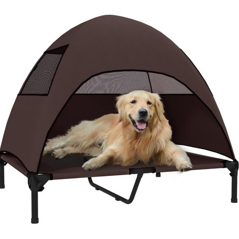 Cuccia rialzata per cani con tettuccio 91 x 76 x 90 cm colore caffè HAVRYA (1/5)
