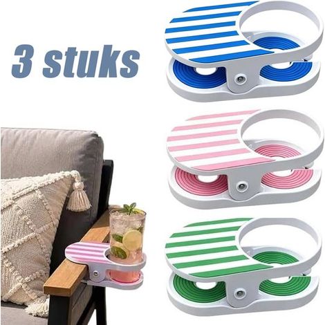 Porte-gobelets à clip 3 pièces – Porte-boissons antidérapants à pince – Supports pour accoudoirs de canapé et de chaise – Évite les renversements de boissons – Installation facile (1/5)