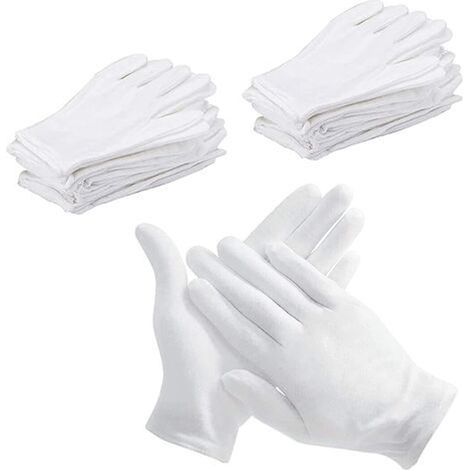 Lot de 12 paires de gants blancs en coton, doux et hydratants, élastiques, pour le soin de la peau, idéaux pour le travail, le nettoyage des mains sèches, l'inspection de bijoux et bien plus encore. T (1/5)